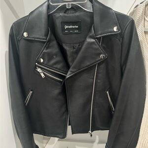 Stradivarius Women's Leather Jacket with Silver Details